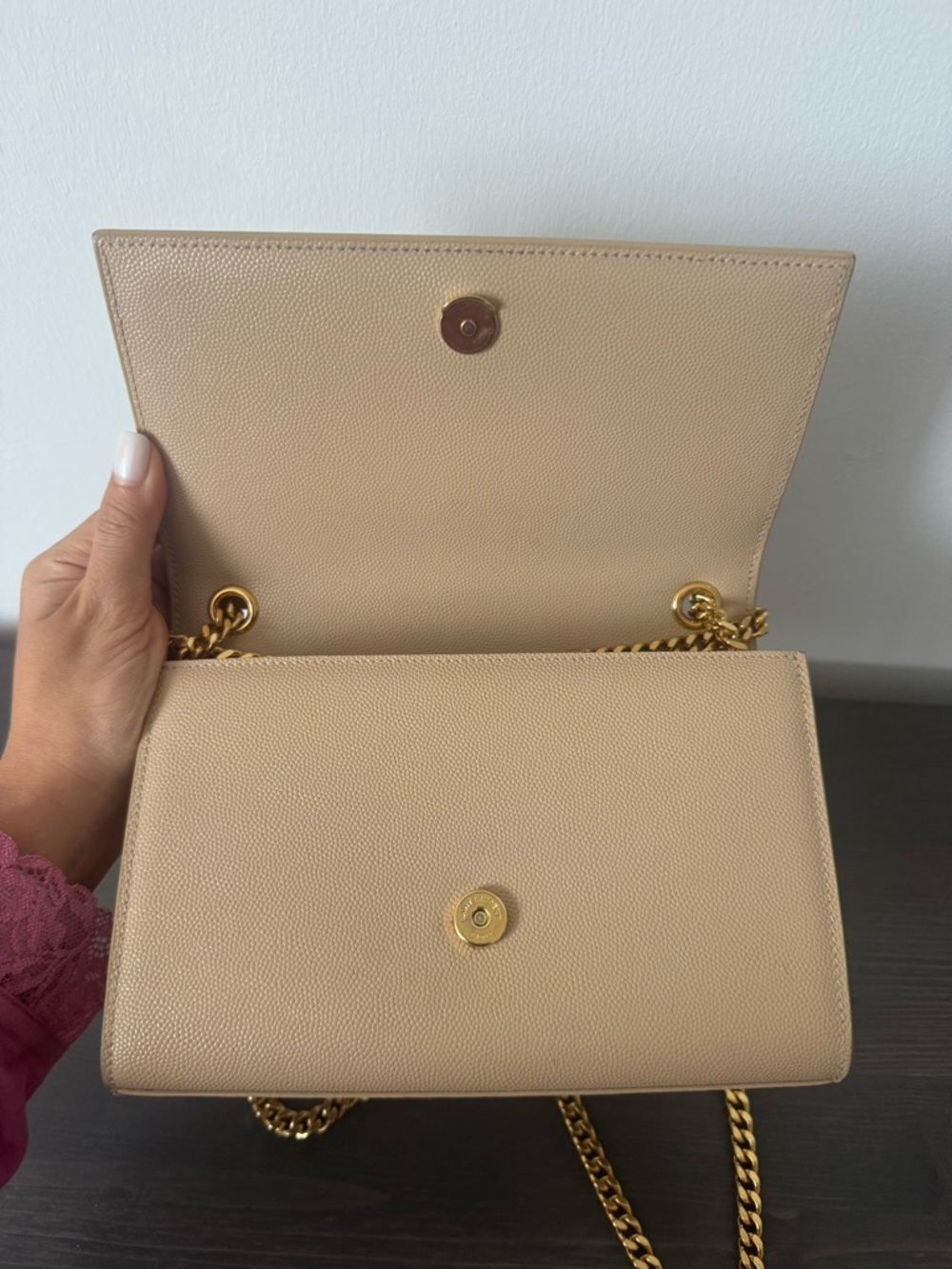 Saint Laurent Kate Small in Grain de Poudre Embossed Leather, Dark Beige - NWOT - Picture 9 of 11